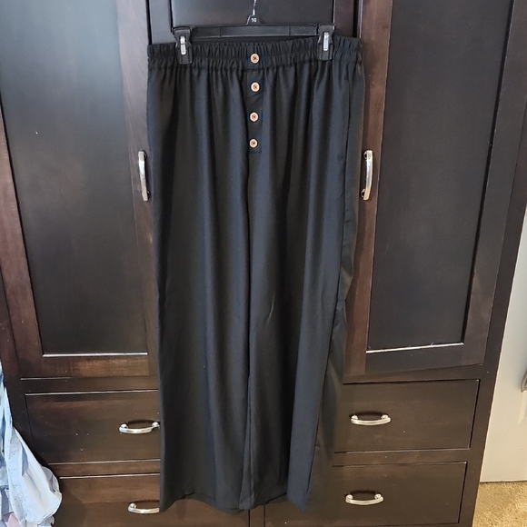 Black Wide Leg Lounge Pants with Elastic Waistband - Picture 1 of 7